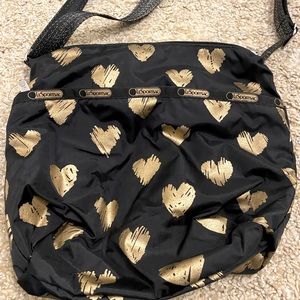 LeSportsac Black and Gold Metallic Hearts Crossbody